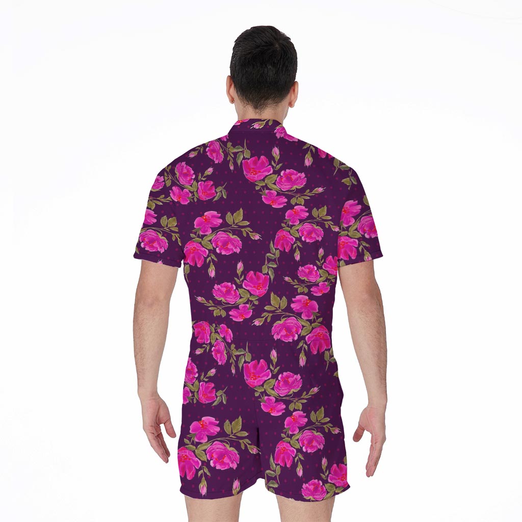 Purple Floral Flower Pattern Print Men's Rompers