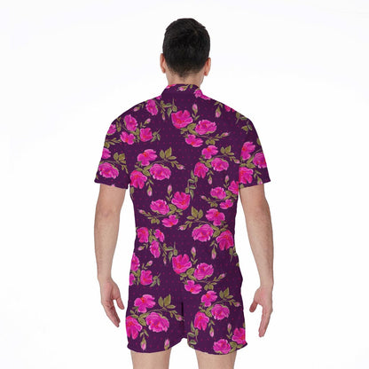 Purple Floral Flower Pattern Print Men's Rompers
