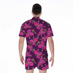 Purple Floral Flower Pattern Print Men's Rompers