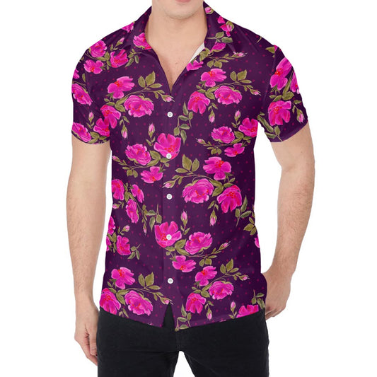 Purple Floral Flower Pattern Print Men's Shirt