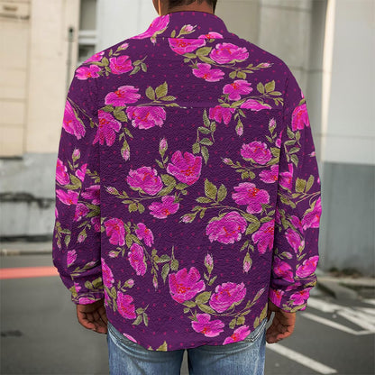 Purple Floral Flower Pattern Print Men's Shirt Jacket