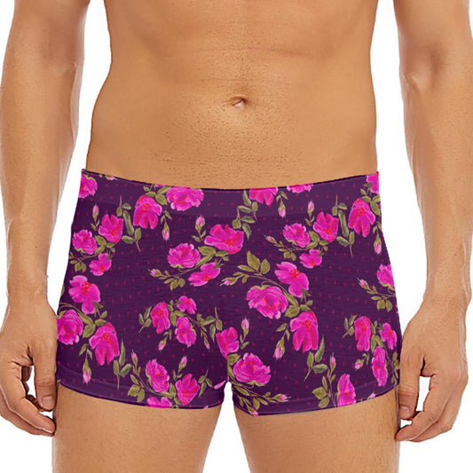 Purple Floral Flower Pattern Print Men's Short Boxer Briefs