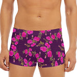Purple Floral Flower Pattern Print Men's Short Boxer Briefs