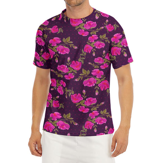 Purple Floral Flower Pattern Print Men's Short Sleeve Rash Guard