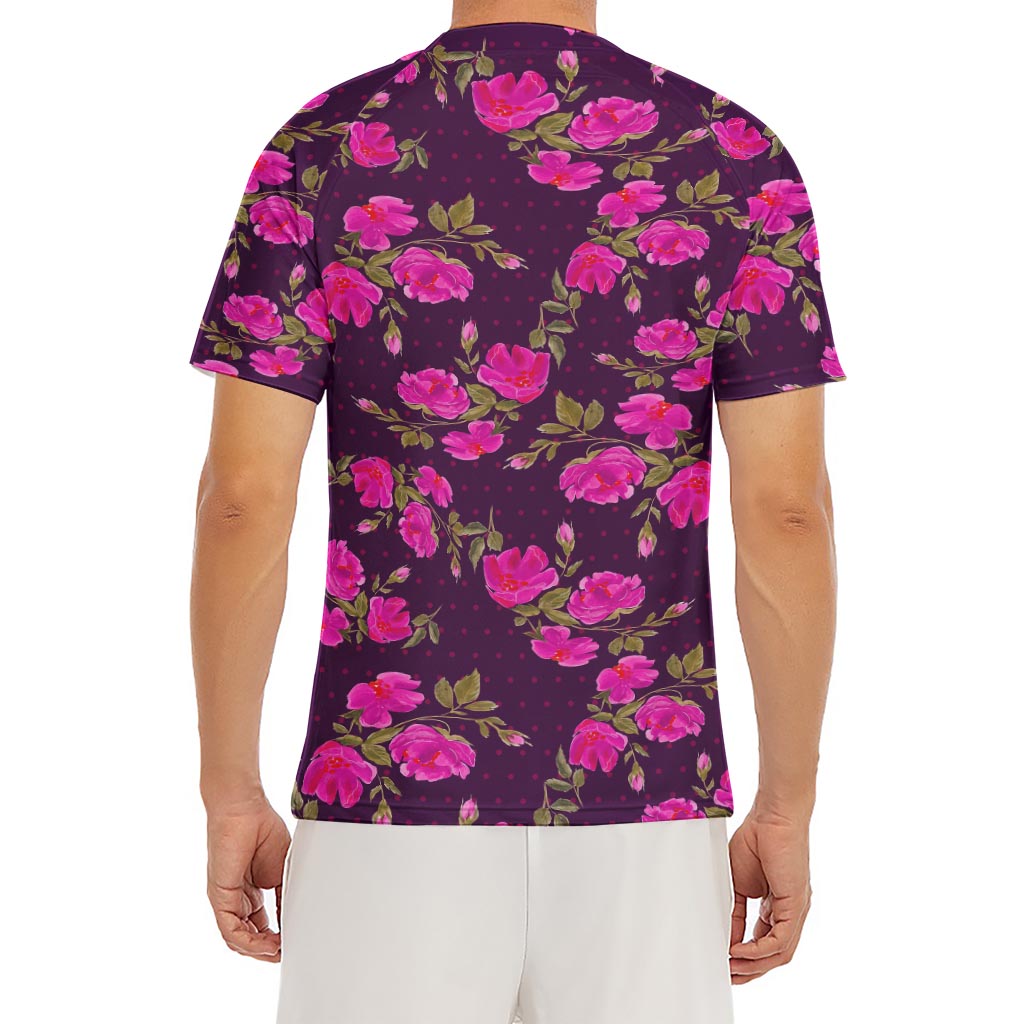 Purple Floral Flower Pattern Print Men's Short Sleeve Rash Guard