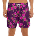 Purple Floral Flower Pattern Print Men's Split Running Shorts
