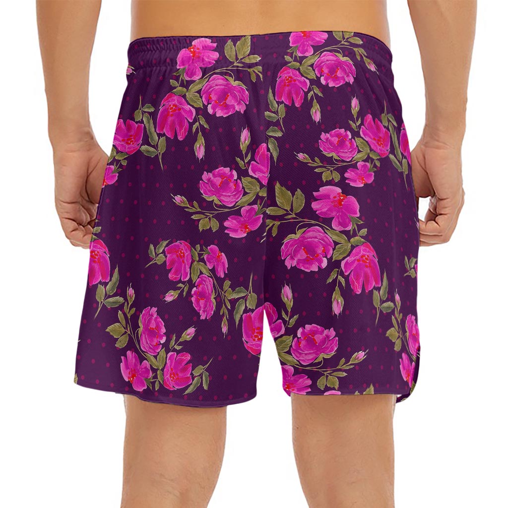 Purple Floral Flower Pattern Print Men's Split Running Shorts
