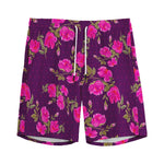 Purple Floral Flower Pattern Print Men's Sports Shorts
