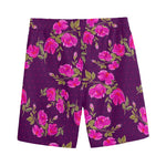 Purple Floral Flower Pattern Print Men's Sports Shorts