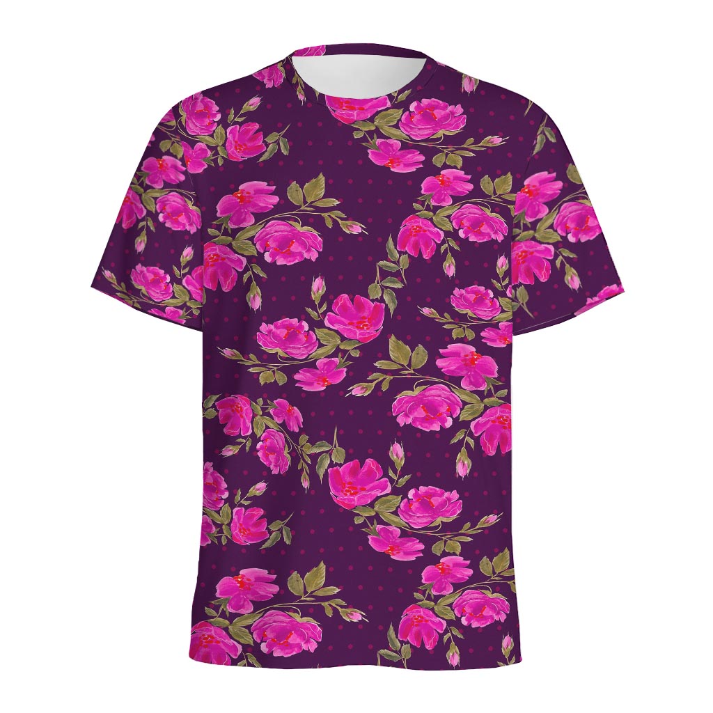 Purple Floral Flower Pattern Print Men's Sports T-Shirt