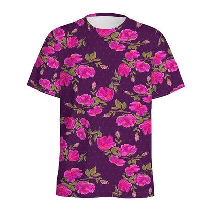 Purple Floral Flower Pattern Print Men's Sports T-Shirt