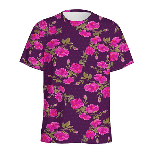 Purple Floral Flower Pattern Print Men's Sports T-Shirt