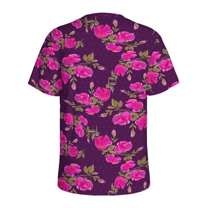 Purple Floral Flower Pattern Print Men's Sports T-Shirt