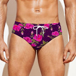 Purple Floral Flower Pattern Print Men's Swim Briefs