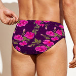 Purple Floral Flower Pattern Print Men's Swim Briefs