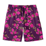 Purple Floral Flower Pattern Print Men's Swim Trunks