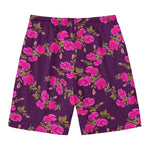 Purple Floral Flower Pattern Print Men's Swim Trunks