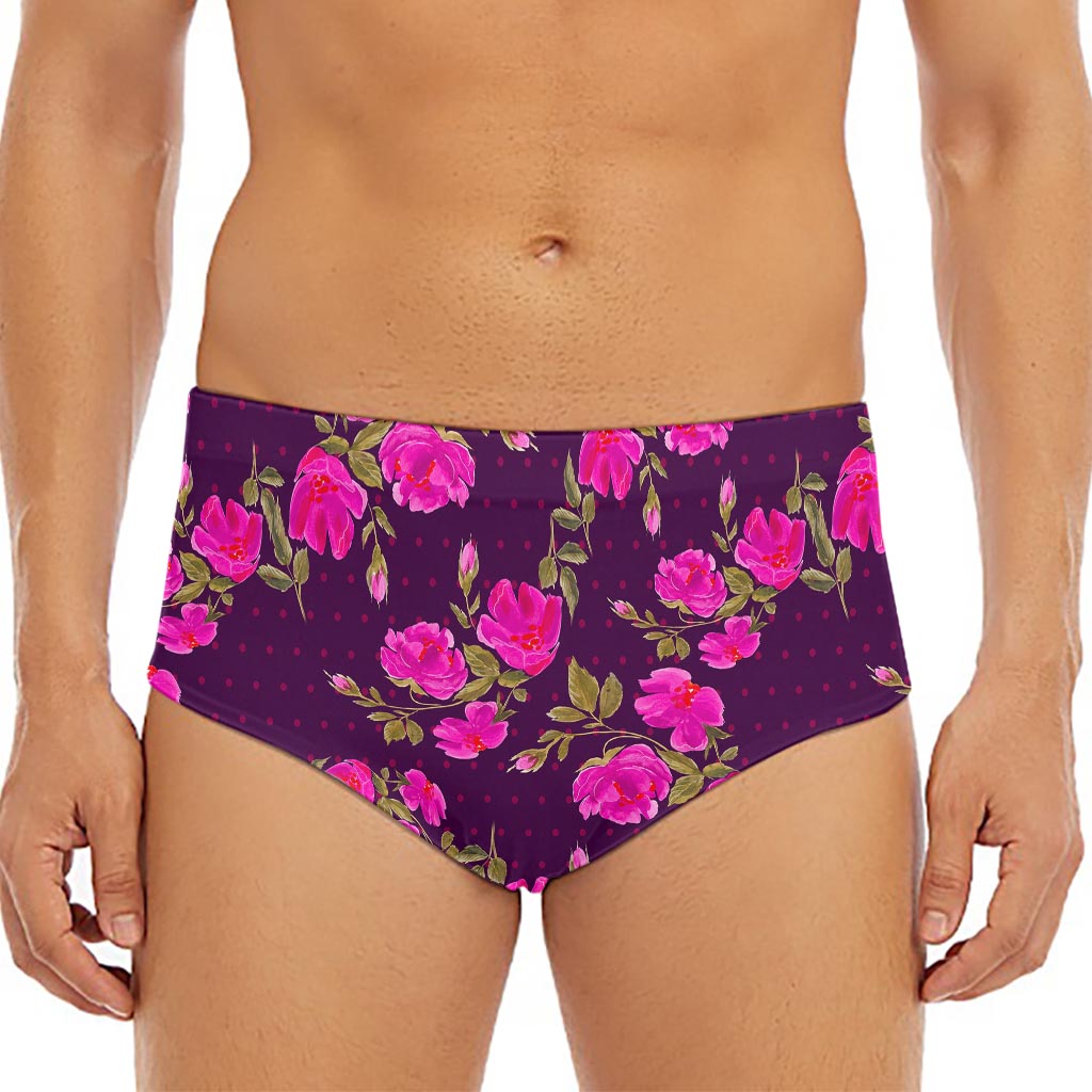 Purple Floral Flower Pattern Print Men's Triangle Swim Briefs