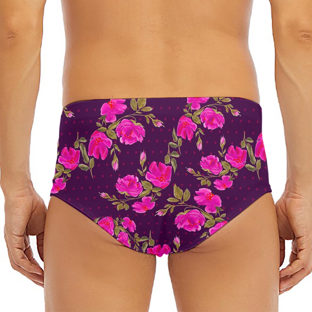 Purple Floral Flower Pattern Print Men's Triangle Swim Briefs