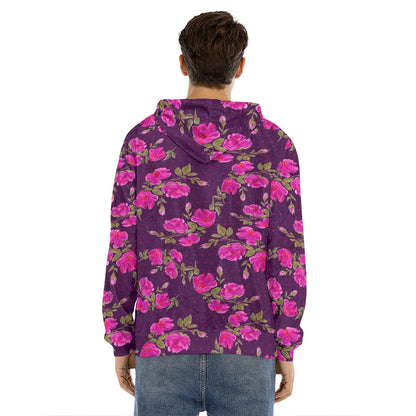 Purple Floral Flower Pattern Print Men's Velvet Pullover Hoodie