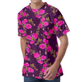 Purple Floral Flower Pattern Print Men's Velvet T-Shirt