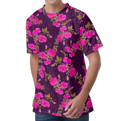 Purple Floral Flower Pattern Print Men's Velvet T-Shirt