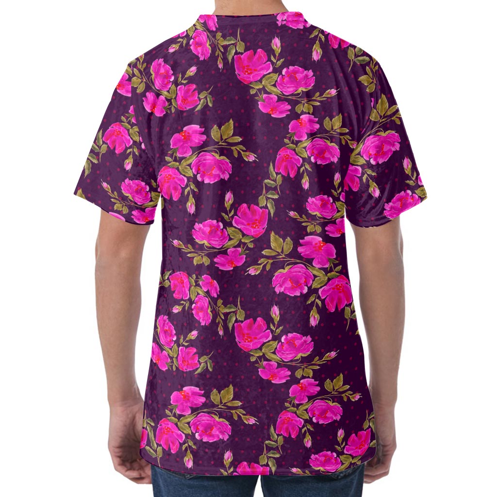 Purple Floral Flower Pattern Print Men's Velvet T-Shirt