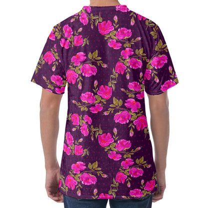 Purple Floral Flower Pattern Print Men's Velvet T-Shirt