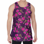 Purple Floral Flower Pattern Print Men's Velvet Tank Top