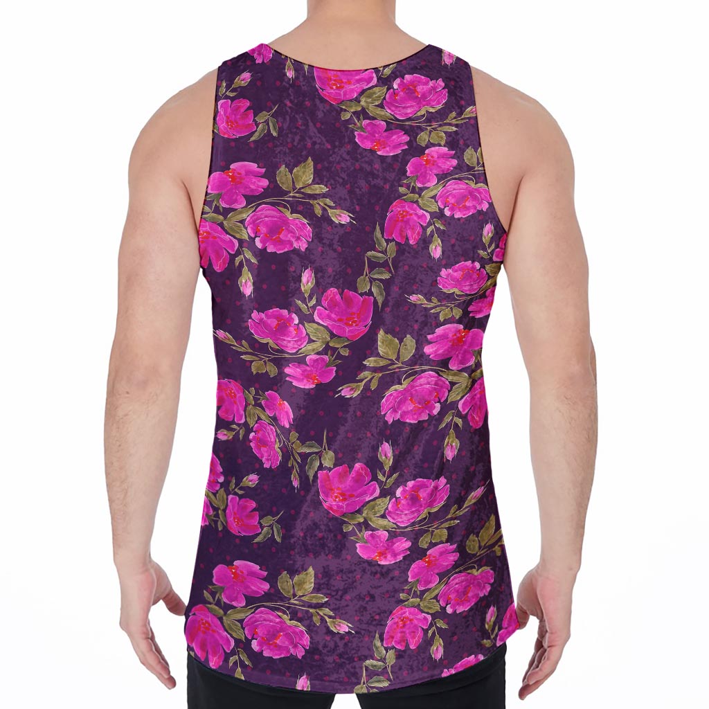 Purple Floral Flower Pattern Print Men's Velvet Tank Top