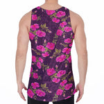 Purple Floral Flower Pattern Print Men's Velvet Tank Top