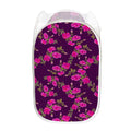 Purple Floral Flower Pattern Print Mesh Laundry Hamper