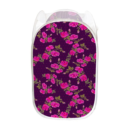 Purple Floral Flower Pattern Print Mesh Laundry Hamper