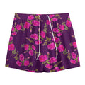 Purple Floral Flower Pattern Print Mesh Shorts