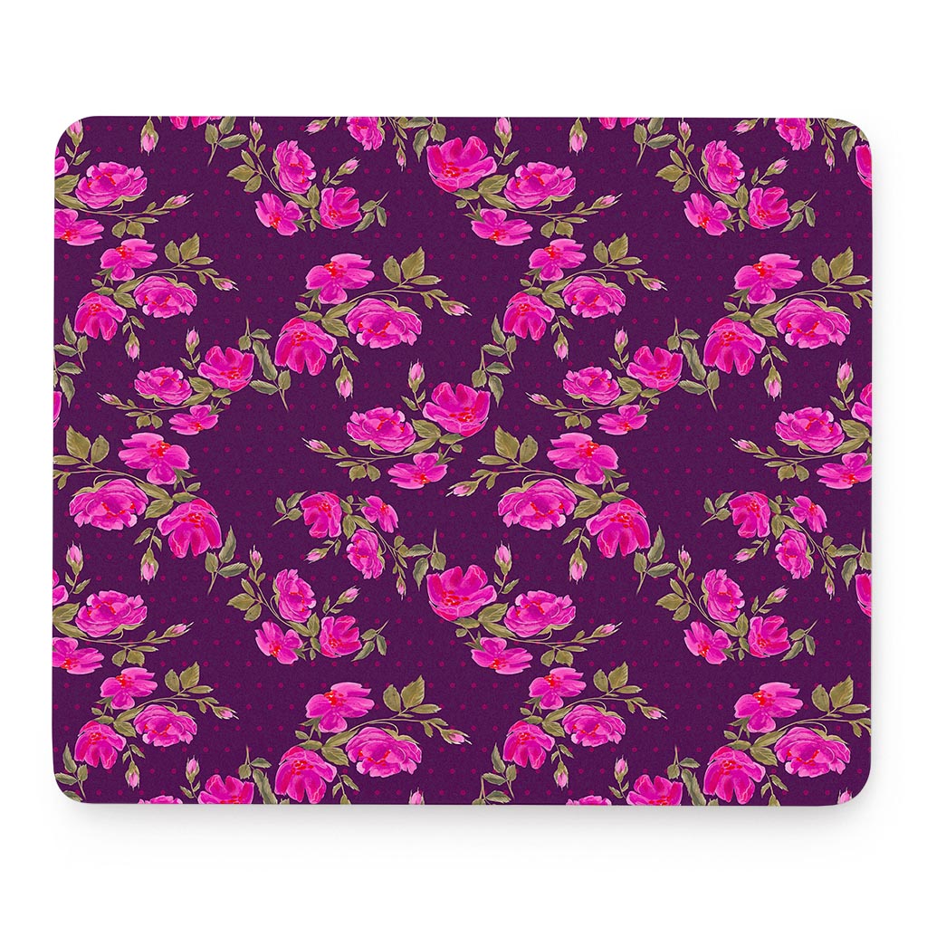 Purple Floral Flower Pattern Print Mouse Pad