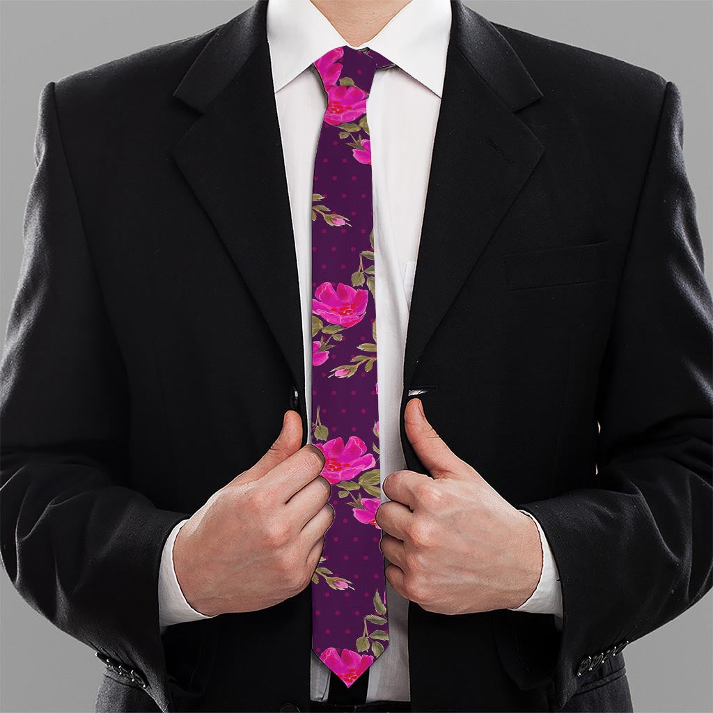 Purple Floral Flower Pattern Print Necktie