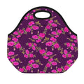Purple Floral Flower Pattern Print Neoprene Lunch Bag