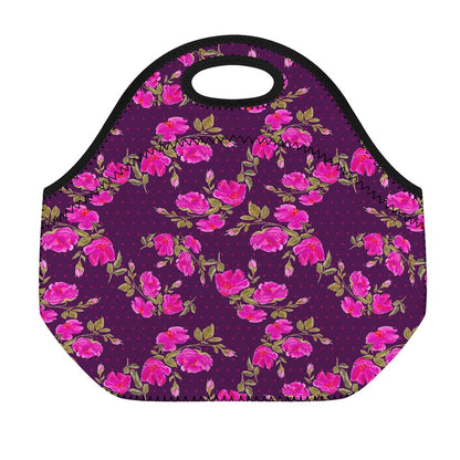 Purple Floral Flower Pattern Print Neoprene Lunch Bag