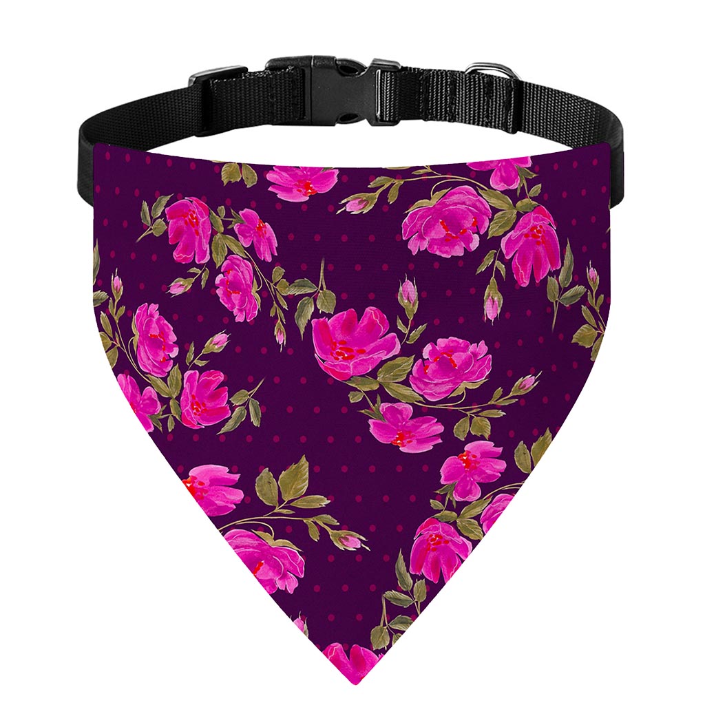Purple Floral Flower Pattern Print Over The Collar Dog Bandana