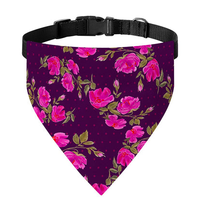 Purple Floral Flower Pattern Print Over The Collar Dog Bandana