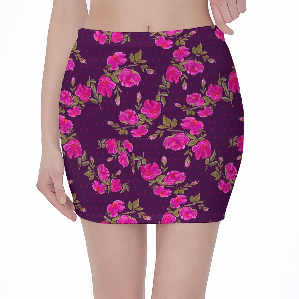 Purple Floral Flower Pattern Print Pencil Mini Skirt