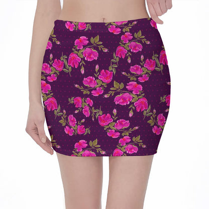 Purple Floral Flower Pattern Print Pencil Mini Skirt