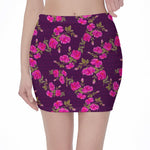 Purple Floral Flower Pattern Print Pencil Mini Skirt