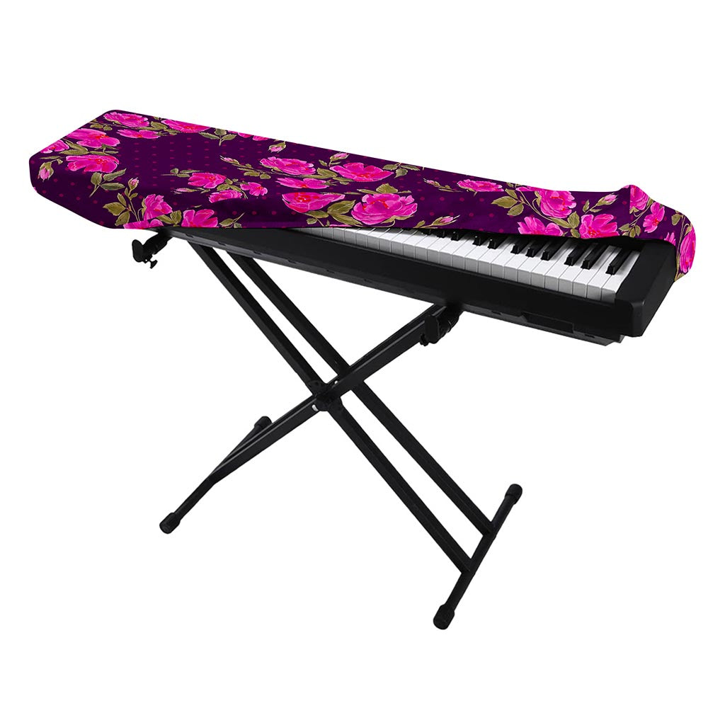 Purple Floral Flower Pattern Print Piano Keyboard Cover