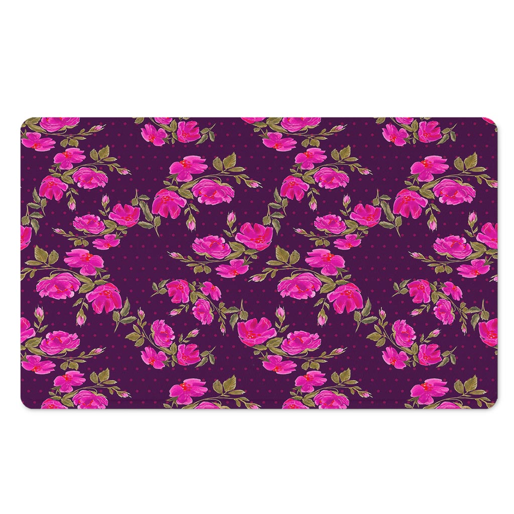 Purple Floral Flower Pattern Print Polyester Doormat