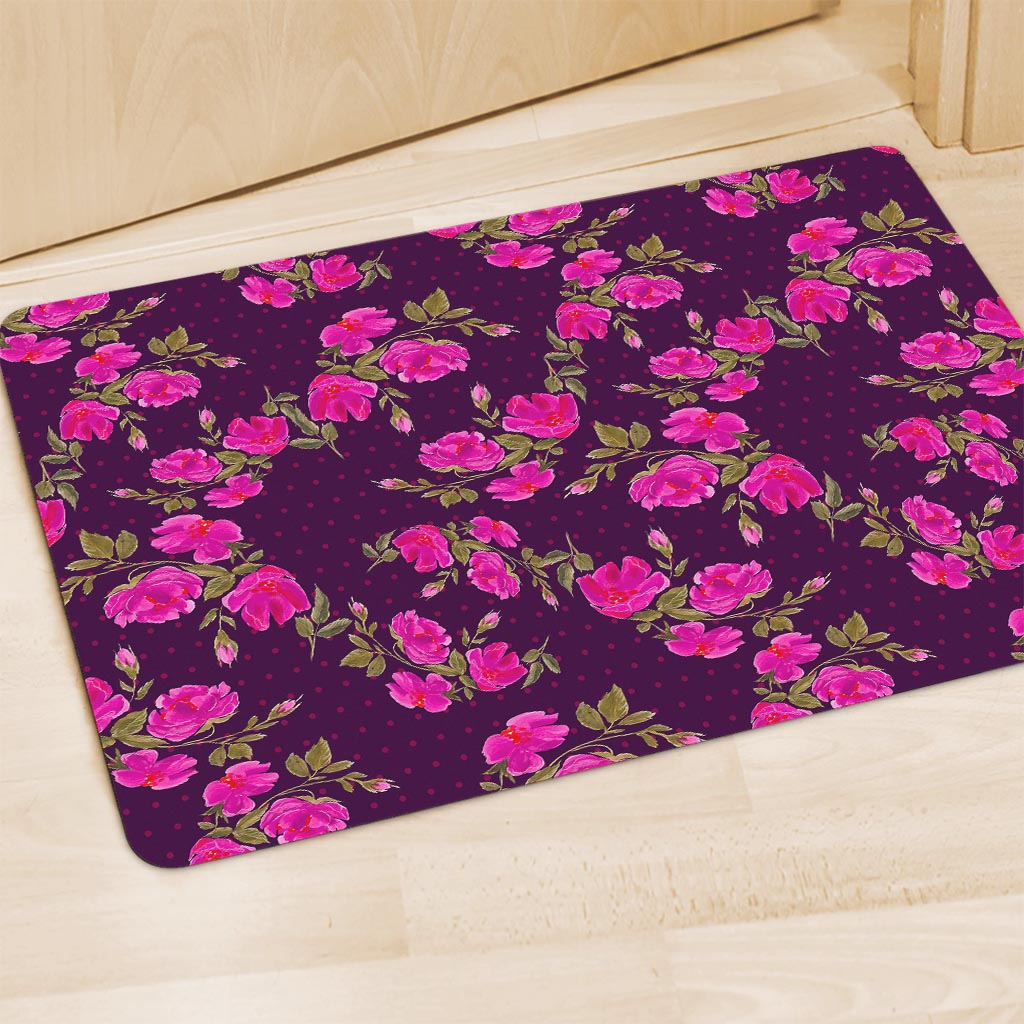 Purple Floral Flower Pattern Print Polyester Doormat