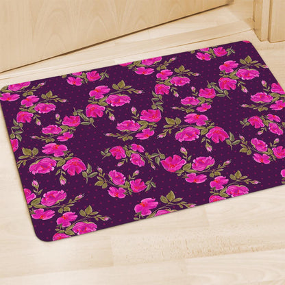Purple Floral Flower Pattern Print Polyester Doormat