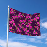 Purple Floral Flower Pattern Print Polyester Flag