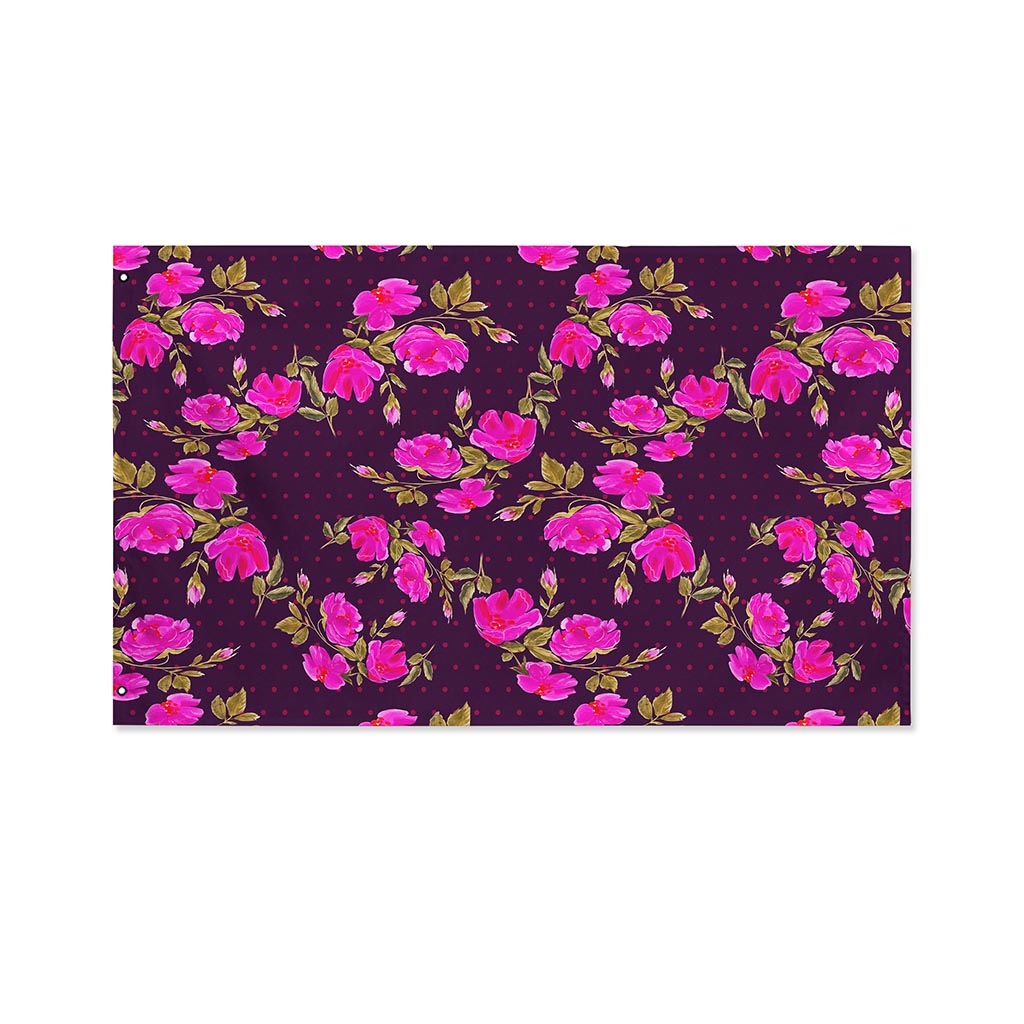Purple Floral Flower Pattern Print Polyester Flag
