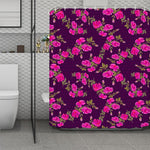 Purple Floral Flower Pattern Print Polyester Shower Curtain